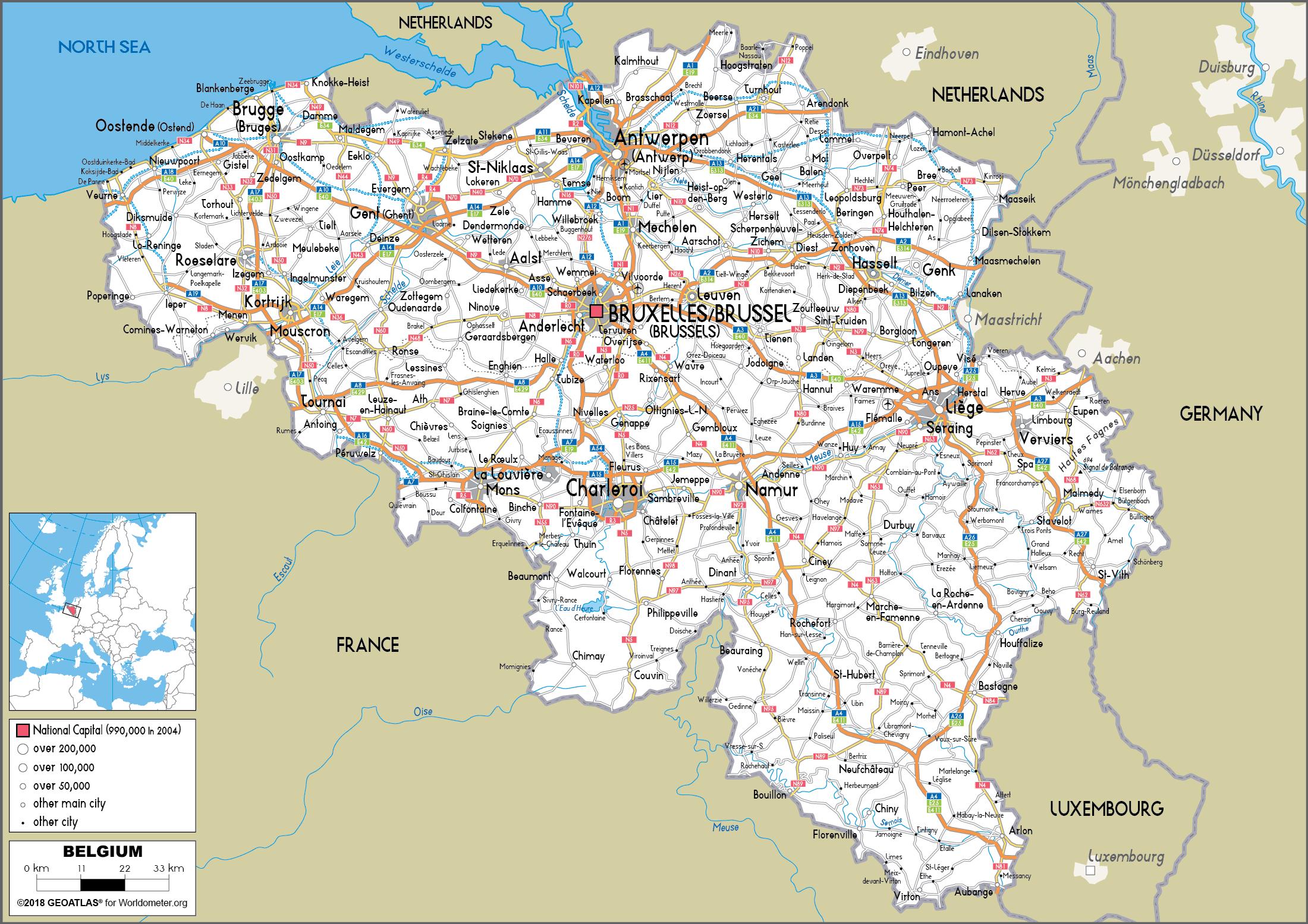 Road map of Belgium - Map of road Belgium (Western Europe - Europe)