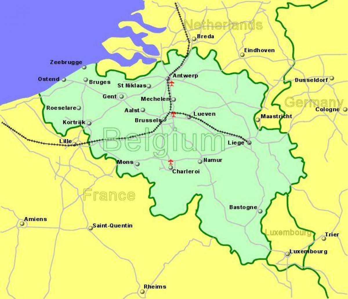 airports in Belgium map