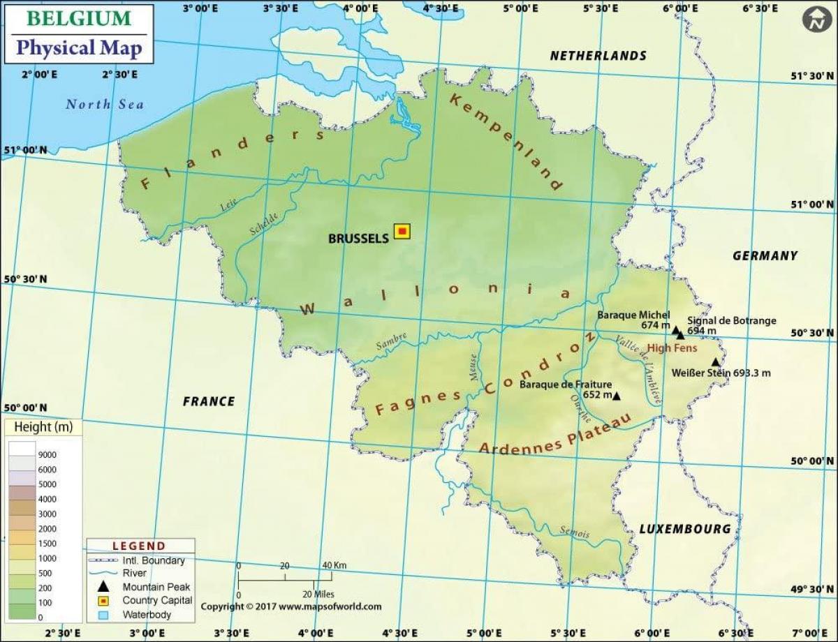 Map of Belgium elevation
