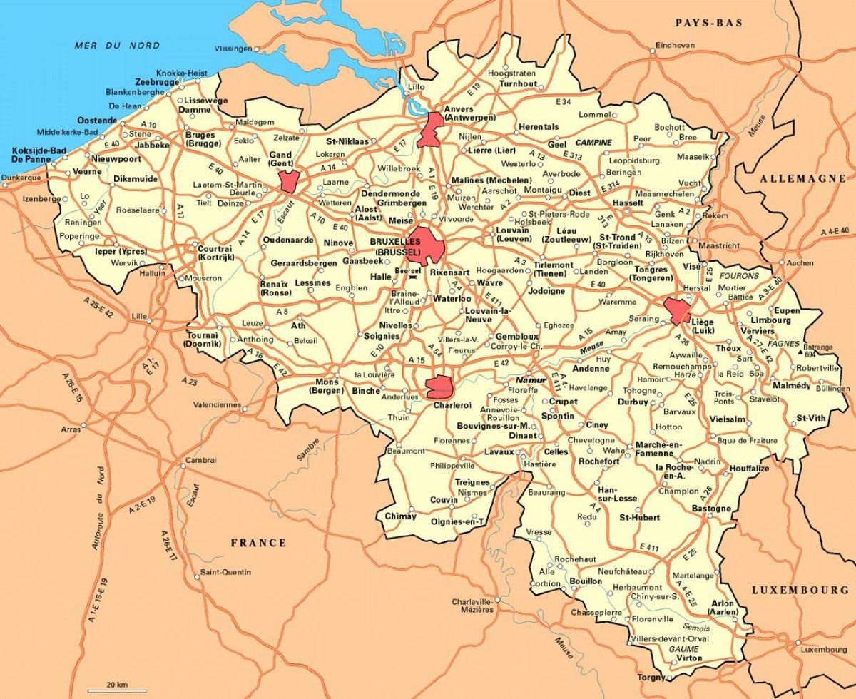 Map of detailed Belgium
